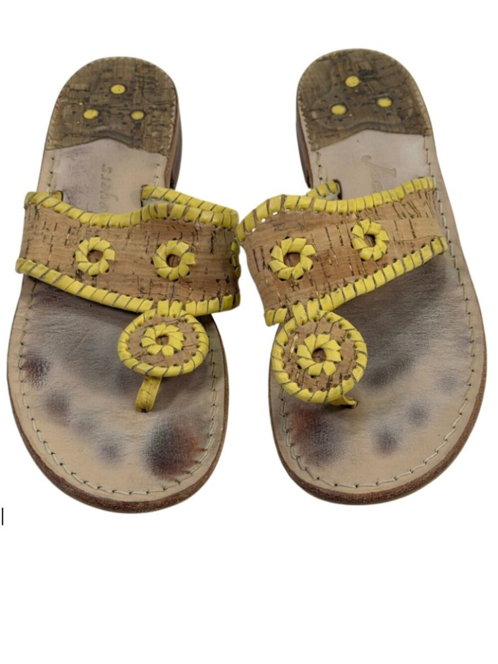 Jack‎ Rogers Cork Thong Sandals Yellow Leather Size 8 Navajo Flat